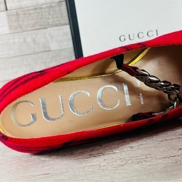 NWT GUCCI Archive Wool Check Pointed Toe Ballet Flats Shoes Red/Black SZ 35 - Picture 16 of 16